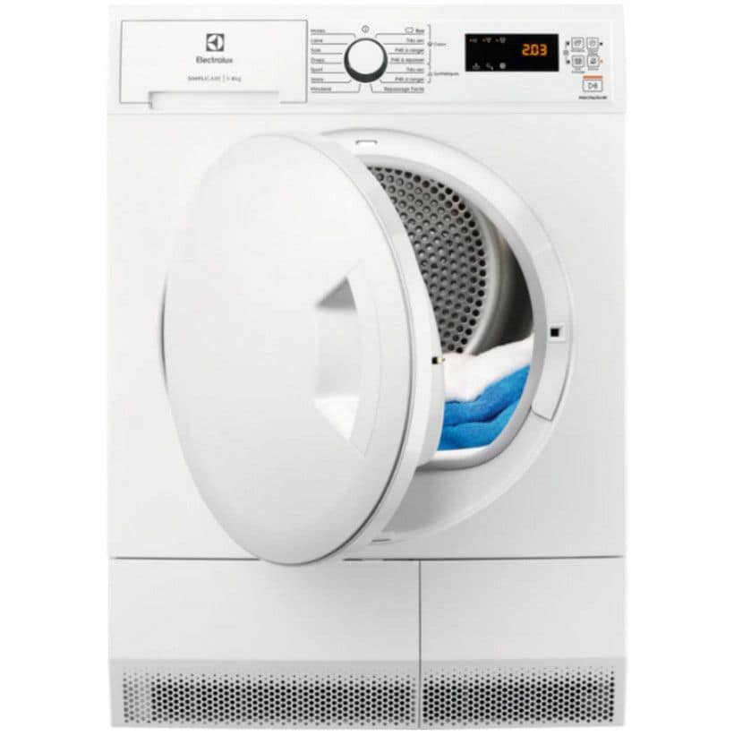 electrolux - sèche-linge pompe à chaleur avec condenseur 60cm 8kg blanc - edhf2812wc