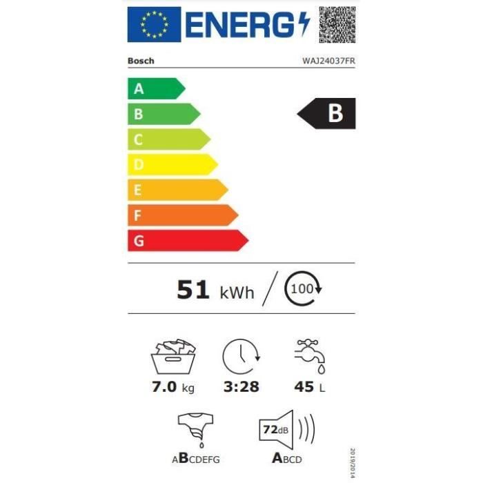 BOSCH WAJ24037FR étiquette energie