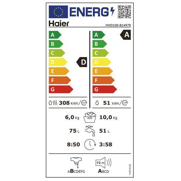 HAIER HWD100-B14979 étiquette energie