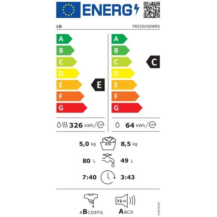 LG F852SV50WRS étiquette energie