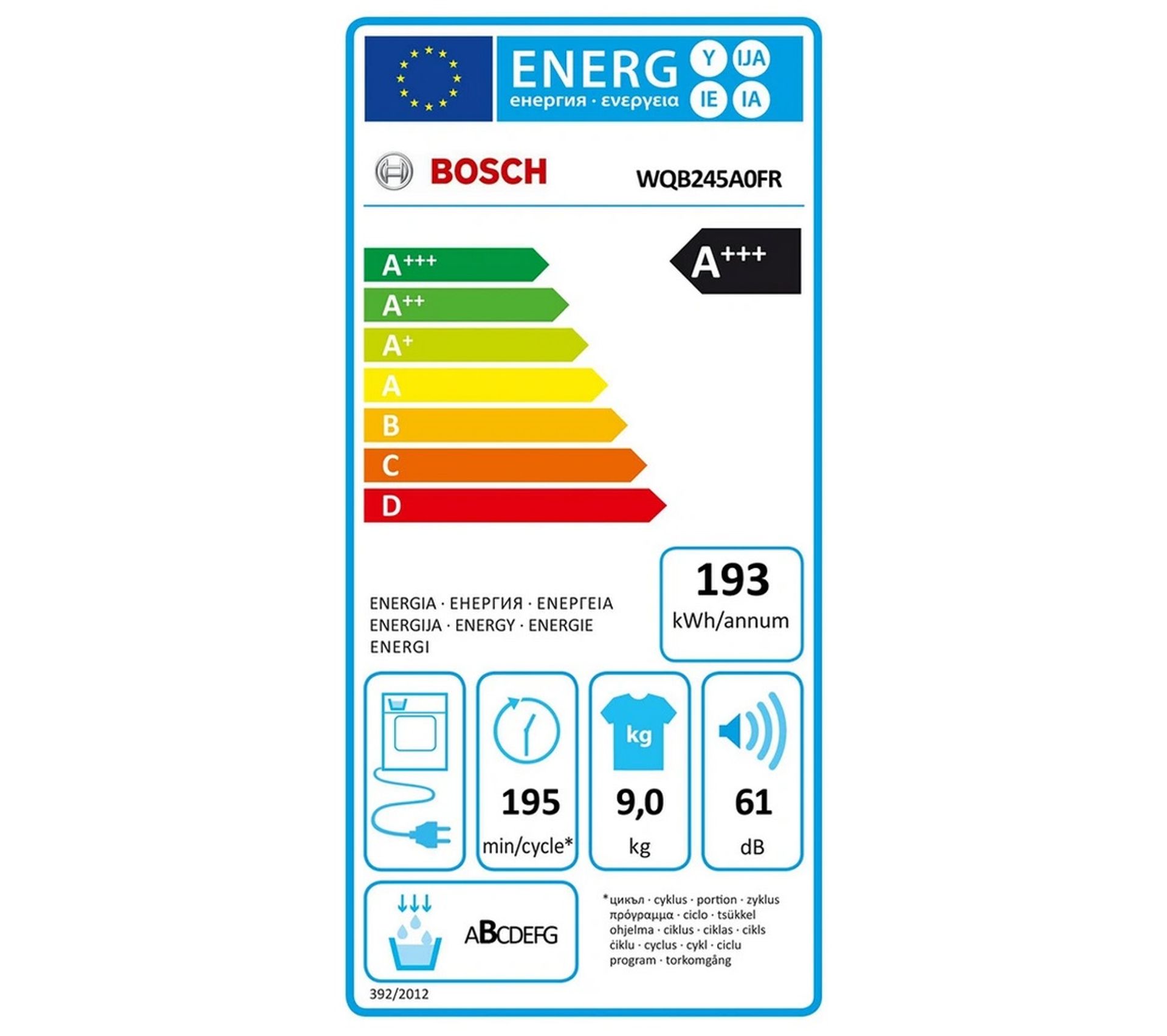 BOSCH WQB245A0FR étiquette energie