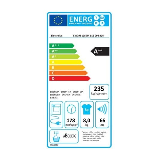 ELECTROLUX EW7H5125SU étiquette énergie