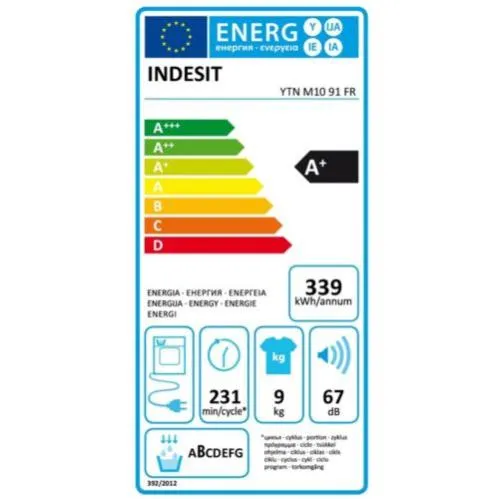 INDESIT YTNM1091FR étiquette énergie