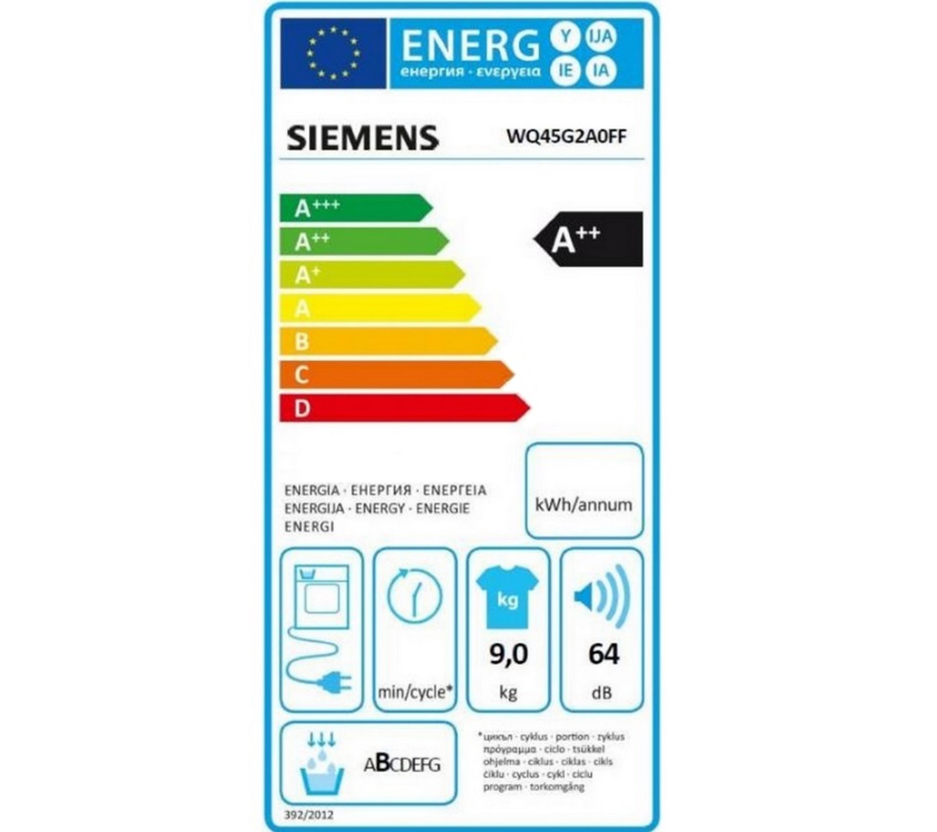 SIEMENS WQ45G2A0FF étiquette energie