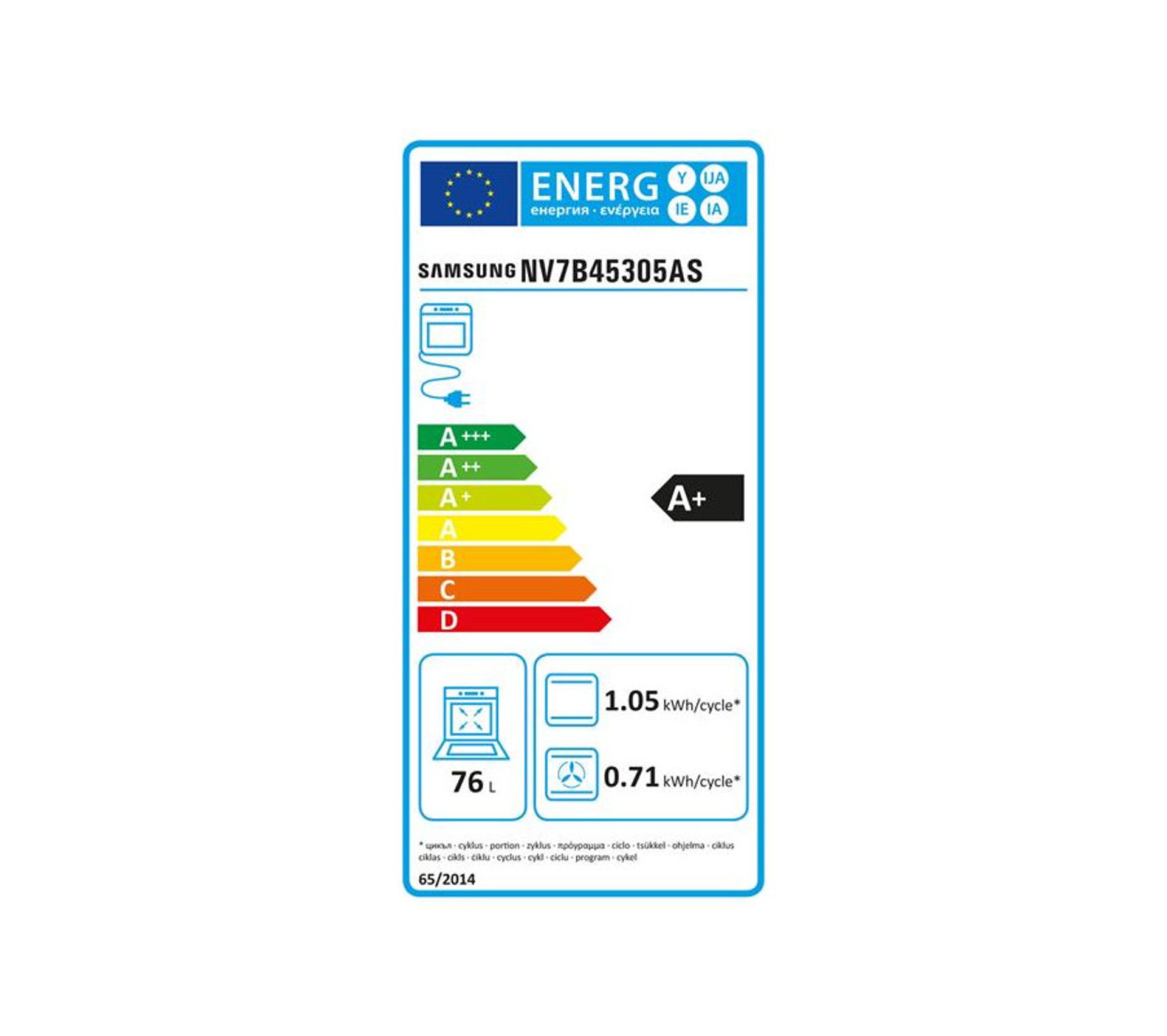 SAMSUNG NV7B45305AS étiquette énergie