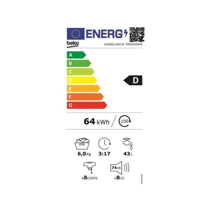 BEKO WUE6612W1W étiquette énergie