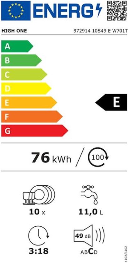 HIGH ONE 10S49 E W701T étiquette énergie