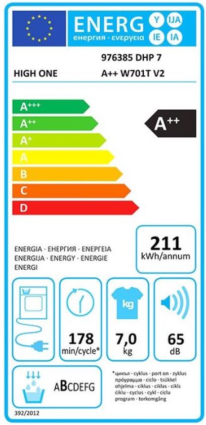 HIGH ONE DHP 7 A++ W701T V2 étiquette énergie