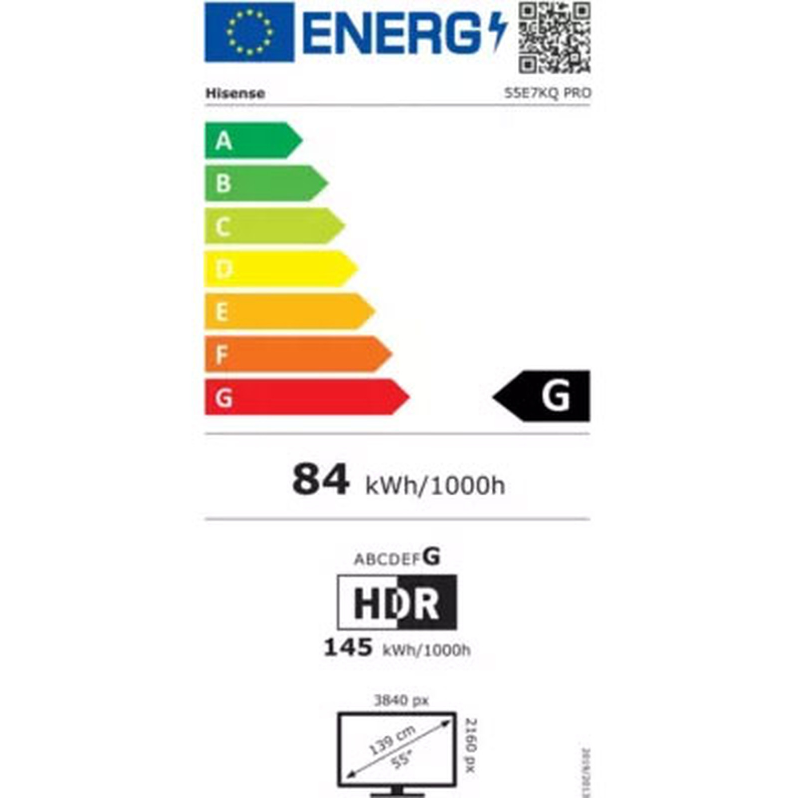 HISENSE 55E7KQ PRO étiquette énergie