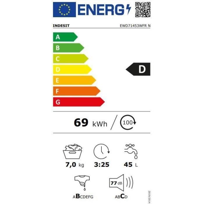 INDESIT EWD71453WFRN étiquette énergie