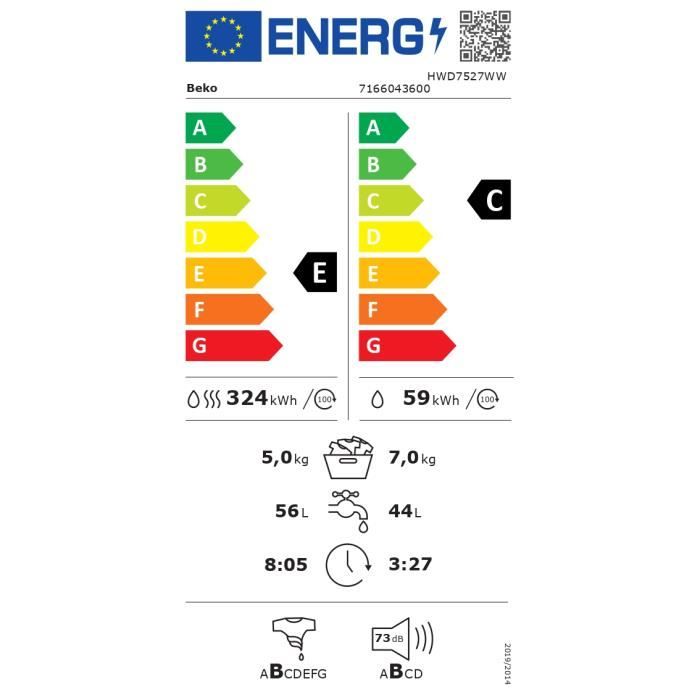 BEKO HWD7527WW étiquette énergie