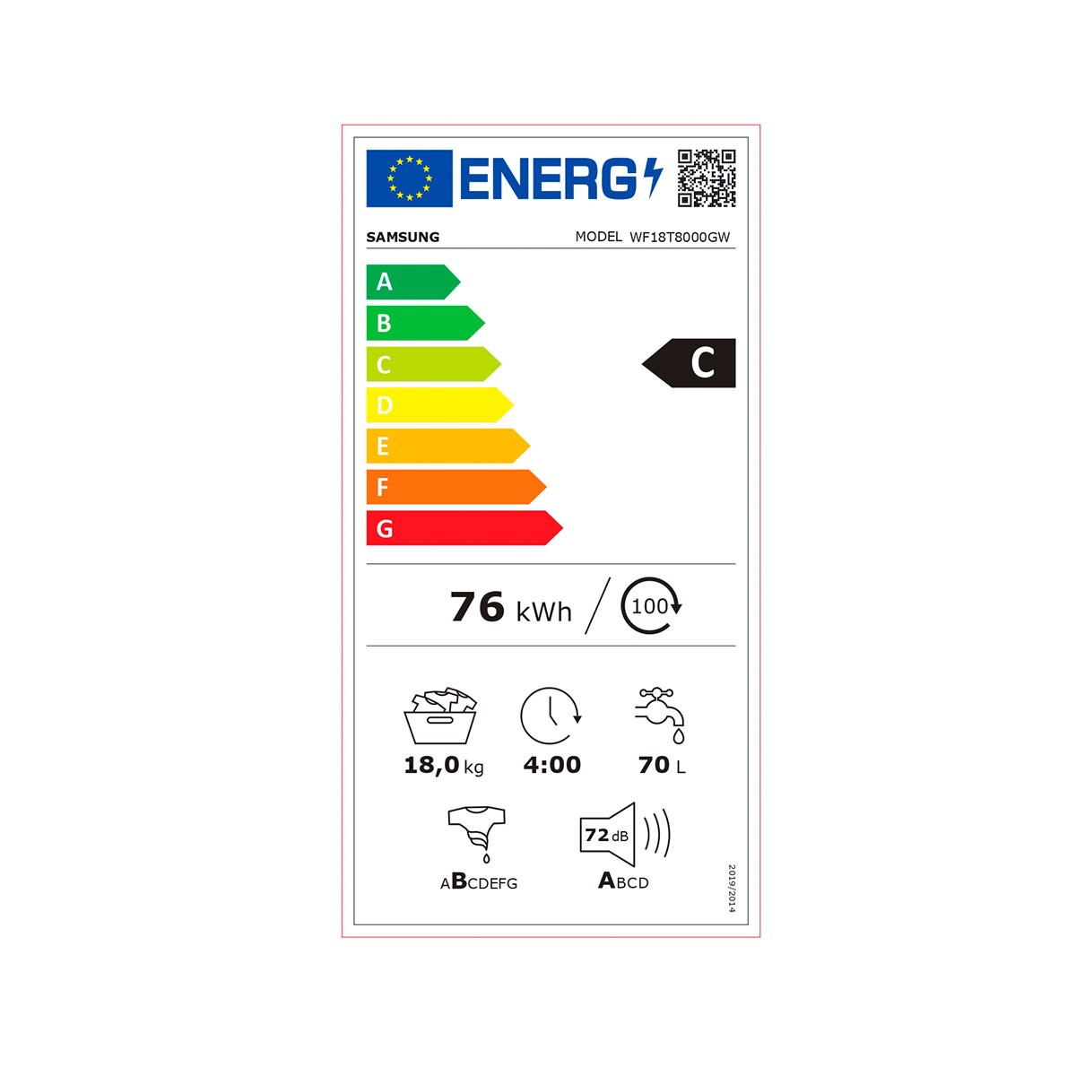 SAMSUNG WF18T8000GW étiquette énergie